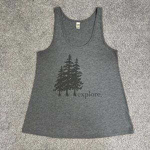 Vintage Kavio! Tank Top Womens XL Gray Explore Tree Graphic Camping Outdoor